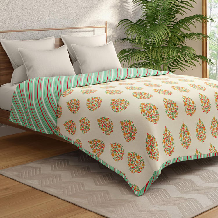 PORTICO Gulmohar White Printed Cotton Queen Bed Dohar - 228x248cm