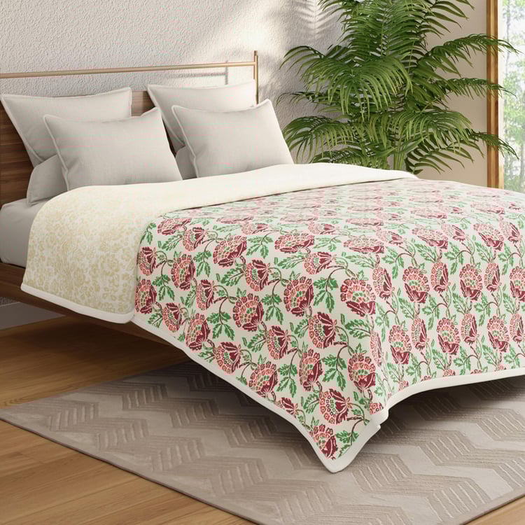 PORTICO Shalimaar White Printed Cotton Queen Bed Dohar - 228x248cm