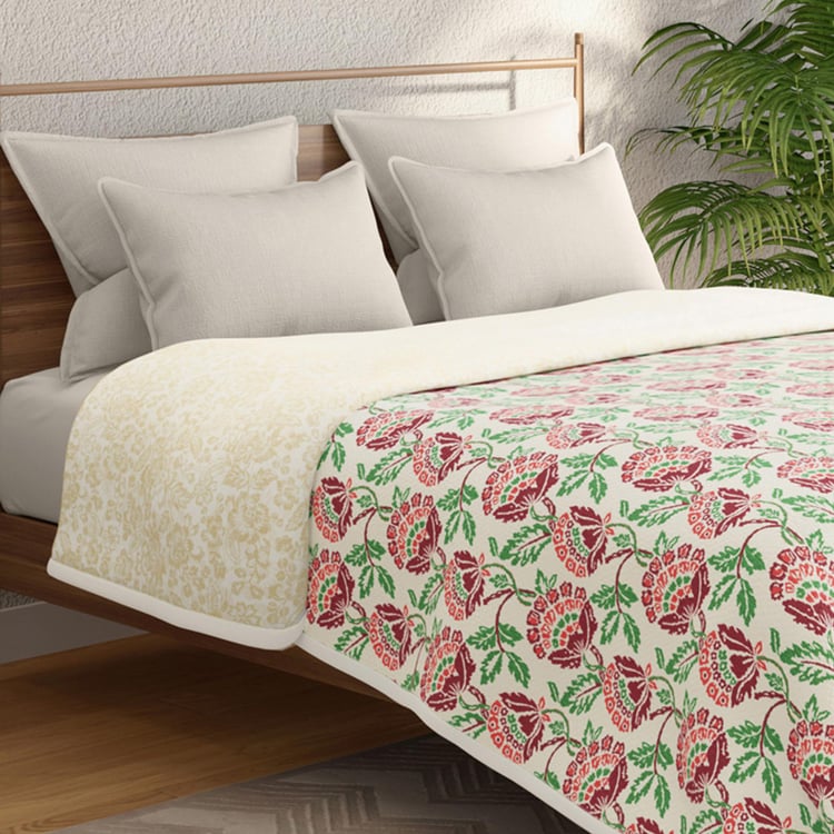 PORTICO Shalimaar White Printed Cotton Queen Bed Dohar - 228x248cm