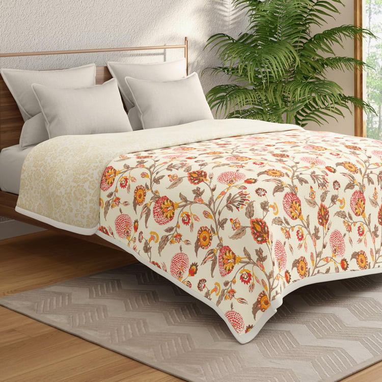 PORTICO Gulmohar White Printed Cotton Queen Bed Dohar - 228x248cm