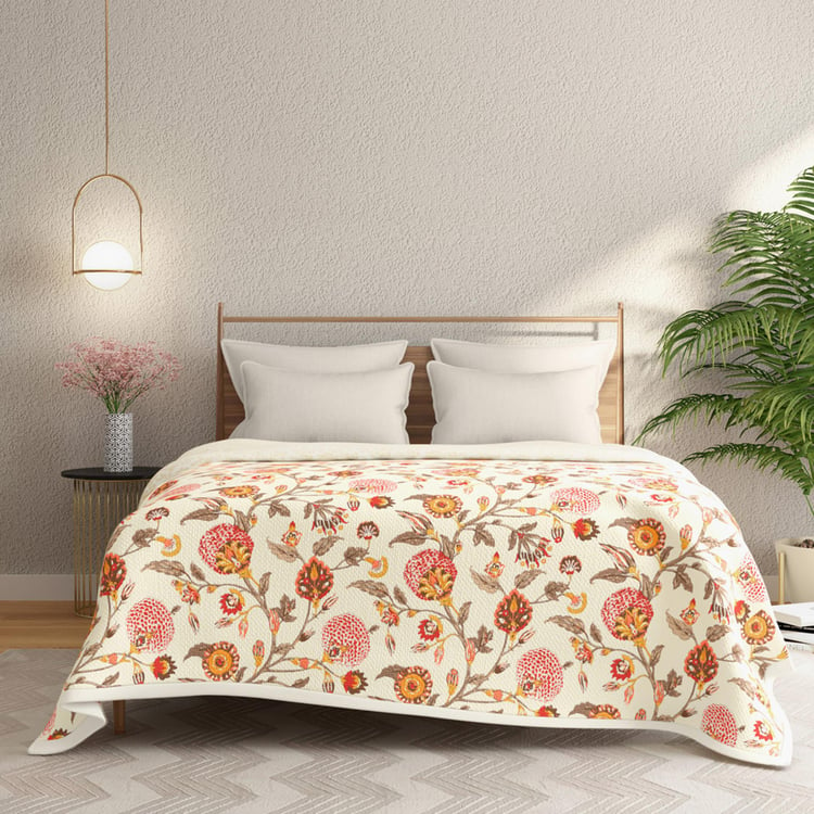 PORTICO Gulmohar White Printed Cotton Queen Bed Dohar - 228x248cm