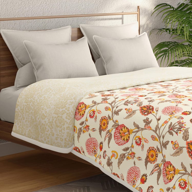 PORTICO Gulmohar White Printed Cotton Queen Bed Dohar - 228x248cm