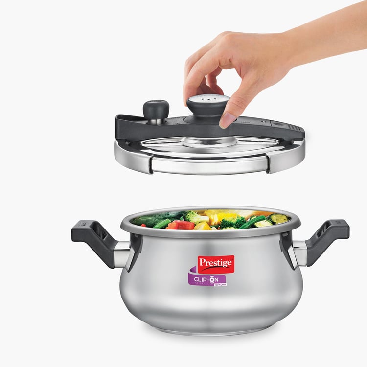 PRESTIGE Clip On Svachh Silver Stainless Steel Handi Pressure Cooker - 3l