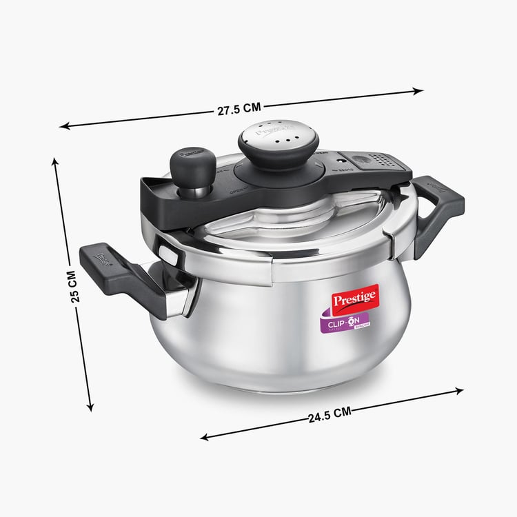 PRESTIGE Clip On Svachh Silver Stainless Steel Handi Pressure Cooker - 3l