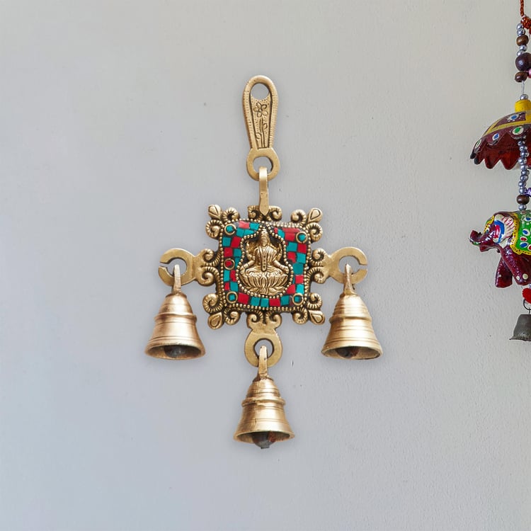 Corsica Mystic India Brass Lakshmi Bell Wall Hanging