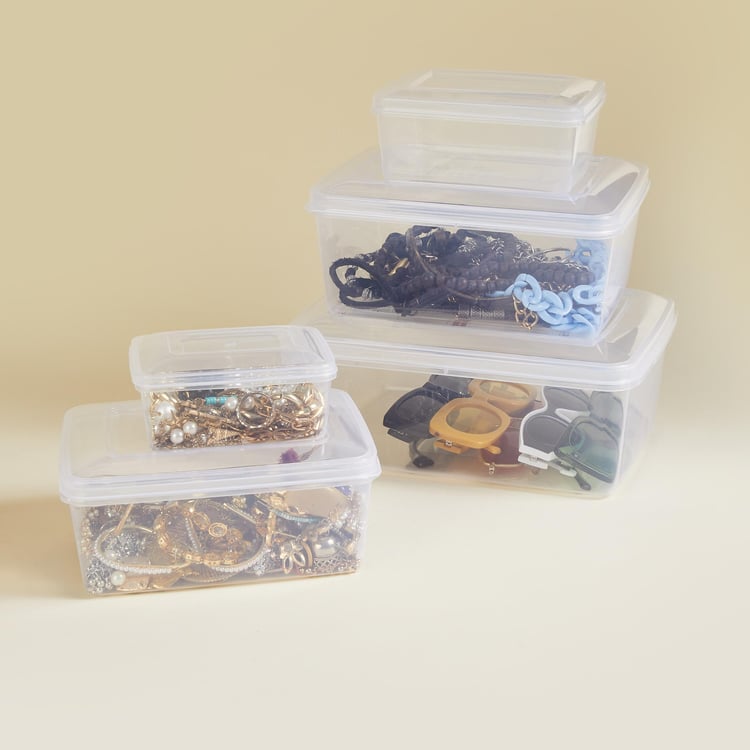 Omnia Transparent Polypropylene Storage Box - Set of 5