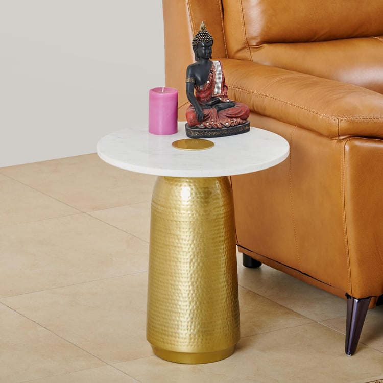 Sven Marble Top End Table - Gold and White