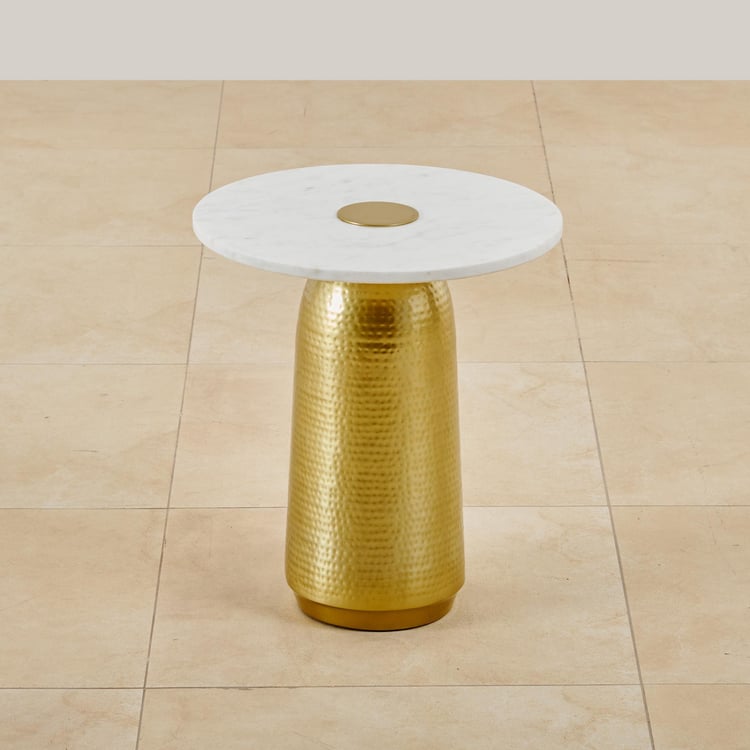 Sven Marble Top End Table - Gold and White