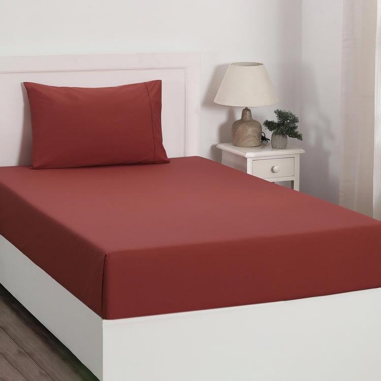 MASPAR Colorart Burgundy Cotton Solid Single Bedsheet Set - 91x183cm