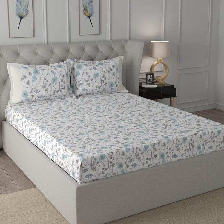 MASPAR Regency Blue Printed Cotton King Bedsheet Set - 275x224cm - 3Pcs