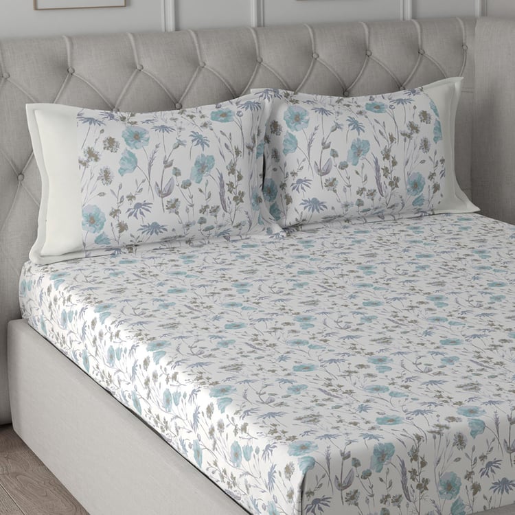 MASPAR Regency Blue Printed Cotton King Bedsheet Set - 275x224cm - 3Pcs