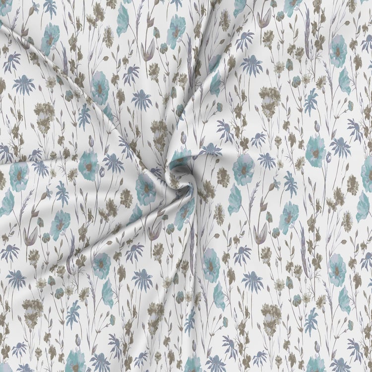 MASPAR Hermosa Regency Blue Floral Printed Cotton Super King Bedsheet Set - 275 cm x 275 cm - 3 Pcs