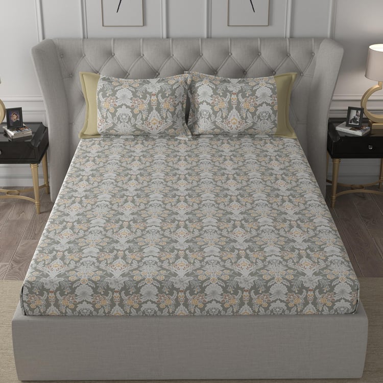 MASPAR Regency Grey Printed Cotton Queen Bedsheet Set - 275 cm x 224 cm - 3 Pcs