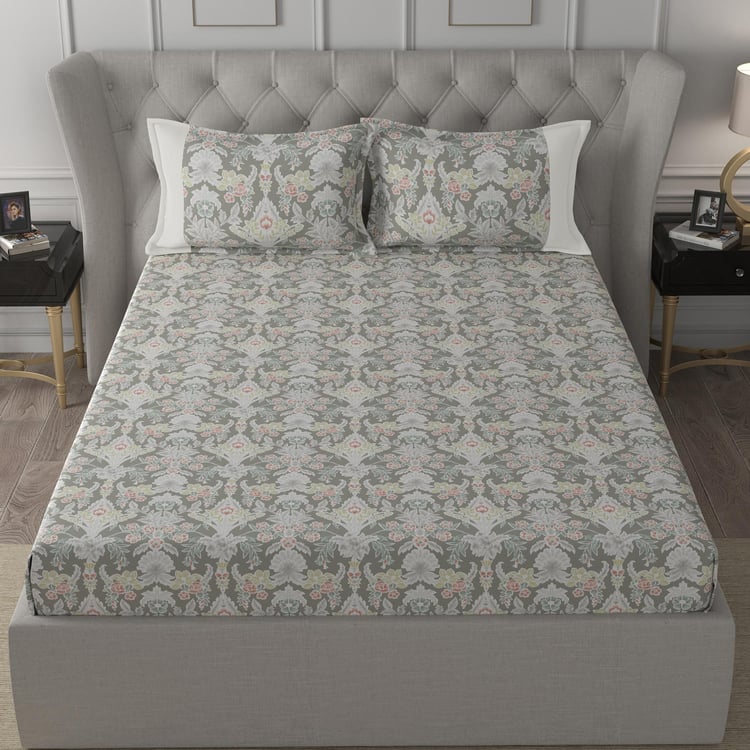 MASPAR Regency Grey Printed Cotton Super King Bedsheet Set - 275x275cm - 3Pcs