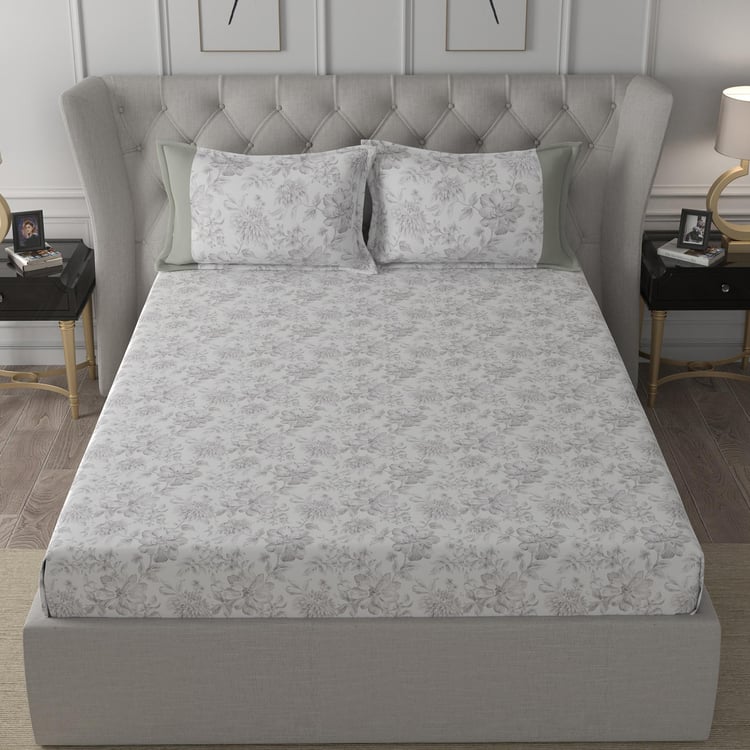 MASPAR Hermosa Regency Grey Printed Cotton King Bedsheet Set - 275x224cm - 3Pcs