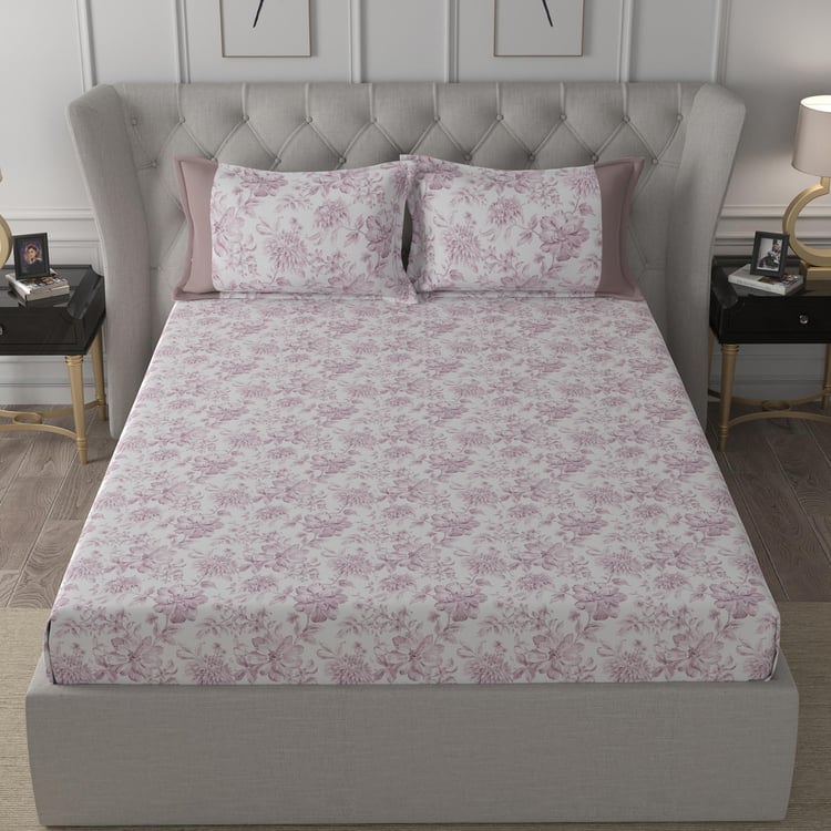 MASPAR Regency Pink Printed Cotton King Bedsheet Set - 275x224cm - 3Pcs