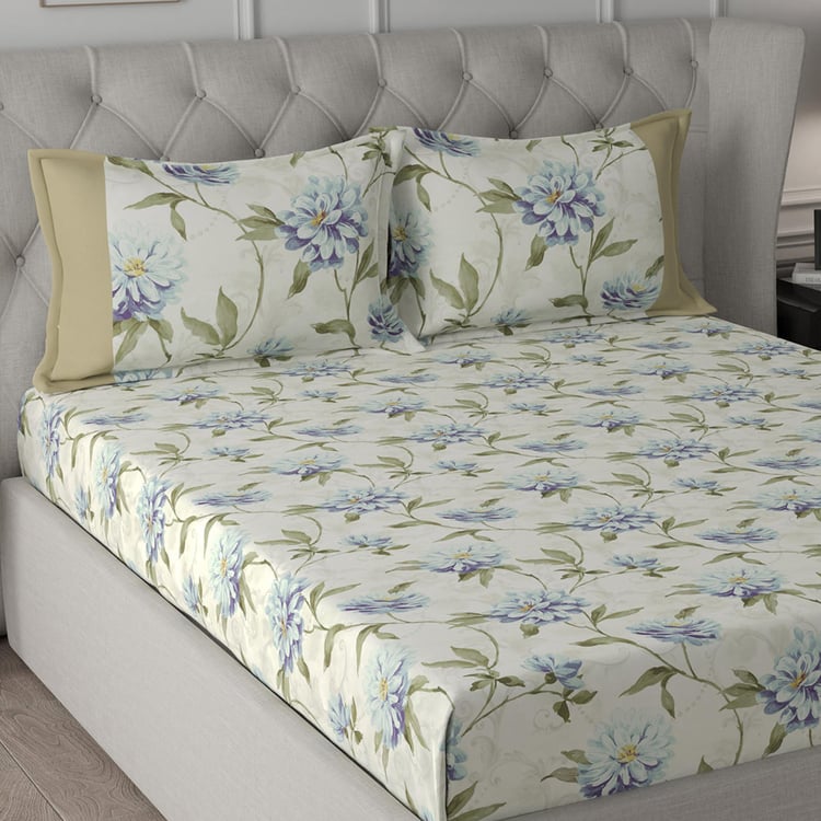 MASPAR Regency Multicolour Floral Printed Cotton Super King Bedsheet Set - 275x275cm - 3Pcs