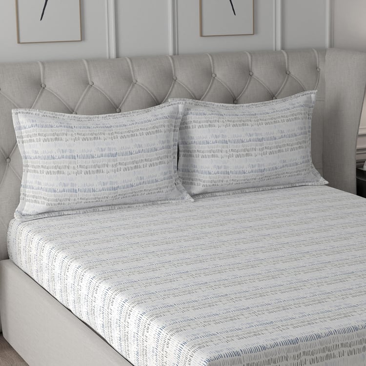 MASPAR Regency White Striped Cotton Queen Bedsheet Set - 275 cm x 224 cm - 3 Pcs