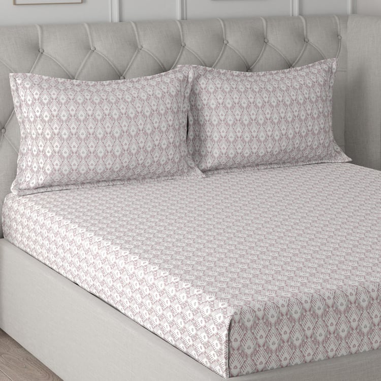 MASPAR Regency Grey Printed Cotton Super King Bedsheet Set - 275x275cm - 3Pcs