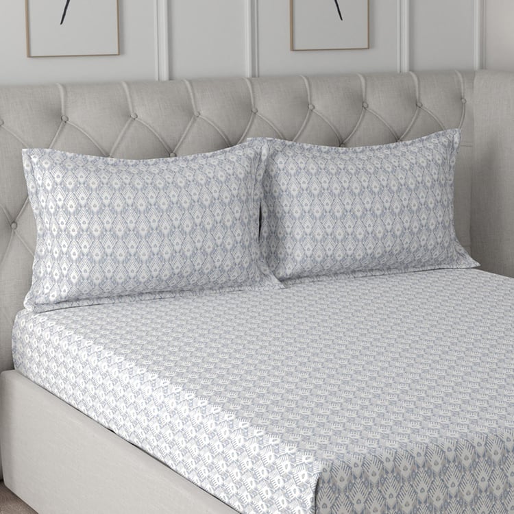 MASPAR Hermosa Regency Blue Printed Cotton King Bedsheet Set - 275x224cm - 3Pcs