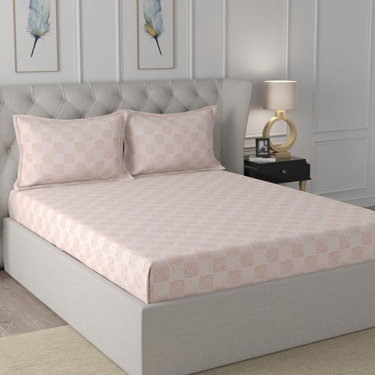 MASPAR Regency Pink Printed Cotton Super King Bedsheet Set - 275 cm x 275 cm - 3 Pcs