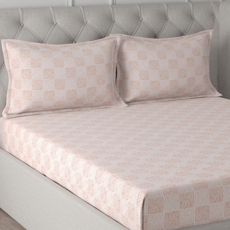 MASPAR Regency Pink Printed Cotton Super King Bedsheet Set - 275 cm x 275 cm - 3 Pcs