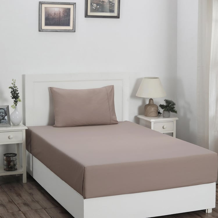 MASPAR Colorart Brown Solid Cotton Single Bedsheet Set - 152x224cm - 2Pcs