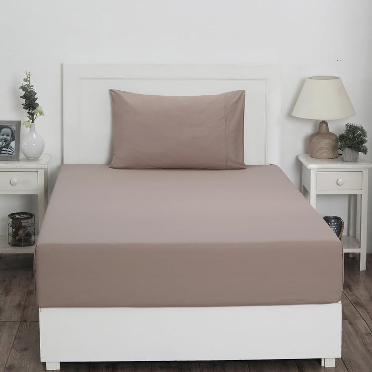 MASPAR Colorart Brown Solid Cotton Single Bedsheet Set - 152x224cm - 2Pcs