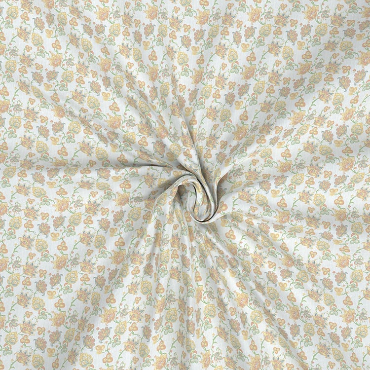 MASPAR Exotic Bouquet White and Orange Printed Cotton Double Queen Bedsheet with Pillow Covers - 3 Pcs