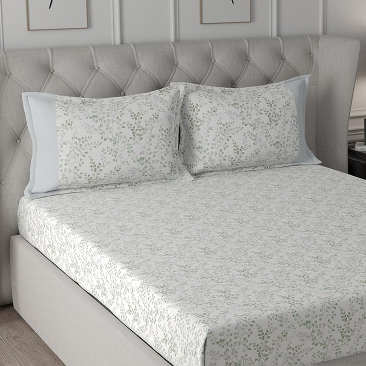 MASPAR Exotic Bouquet White Floral Printed Cotton Super King Bedsheet Set - 275x275cm - 3Pcs