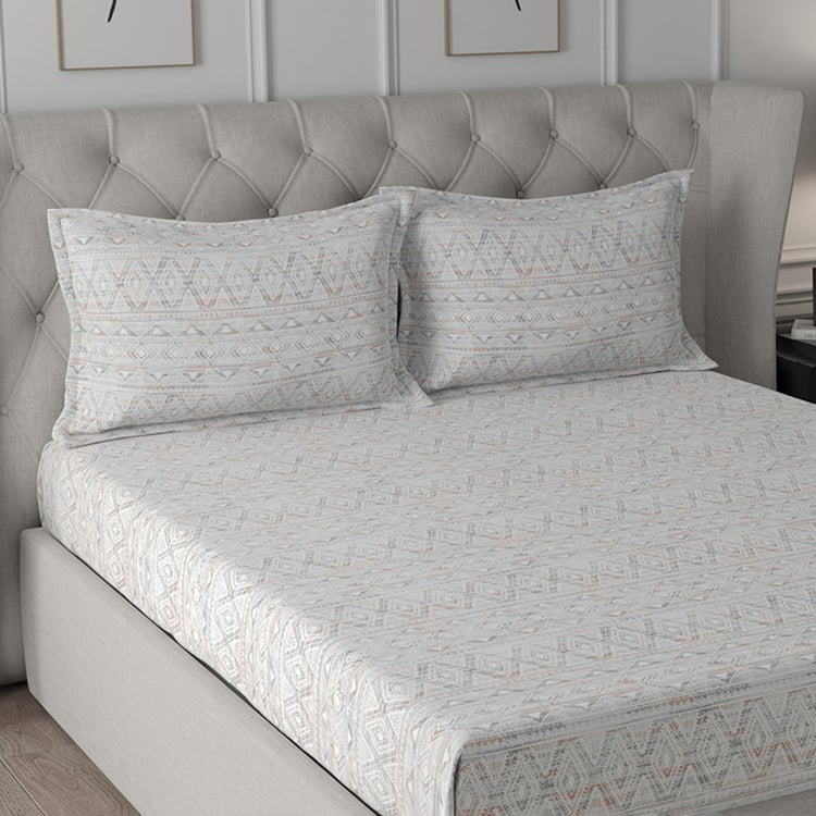 MASPAR Exotic Bouquet Grey Printed Cotton King Size Bedsheet Set - 275x275cm - 3Pcs