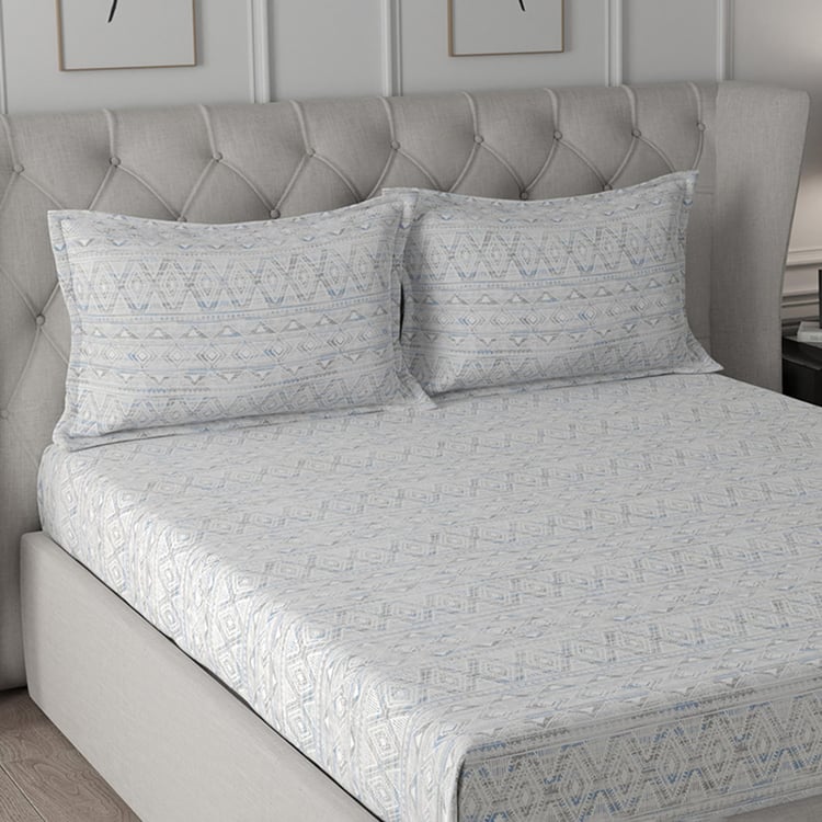 MASPAR Exotic Bouquet Blue Printed Cotton King Size Bedsheet Set - 3Pcs - 275x275 cm