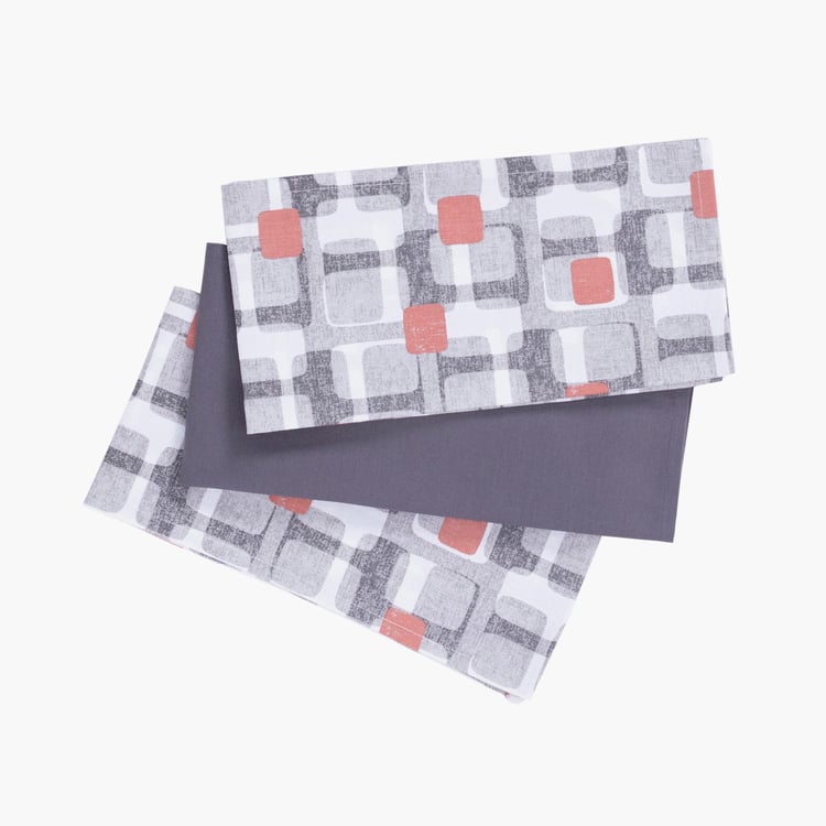 MASPAR Scandi Block Set of 3 Cotton Kitchen Towels - Grey
