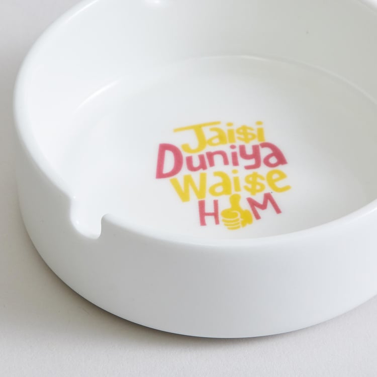 Raisa Bollywood White Printed Bone China Round Ash Tray
