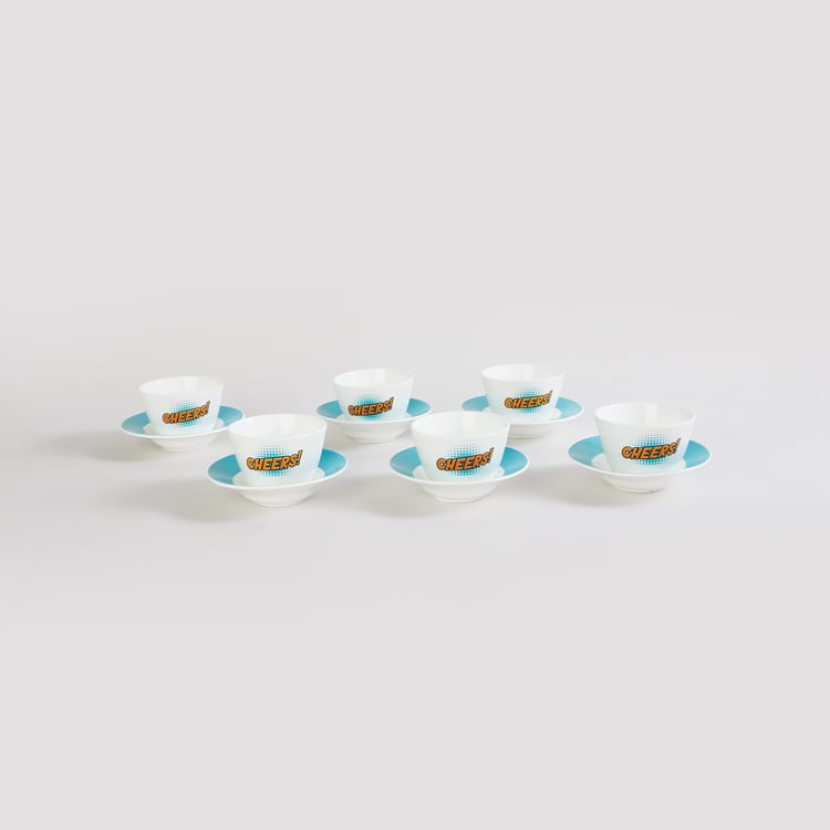 Raisa White Printed Bone China Kawa Cup and Saucer Set - 12 pcs - 140 ml