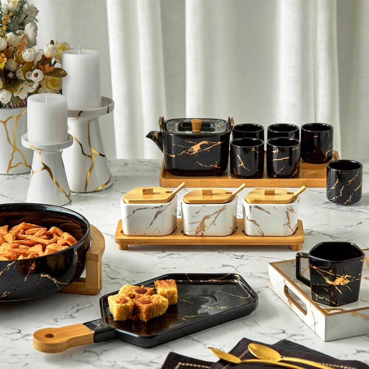 Showstopper Troup Stoneware Cup and Saucer Set with Wooden Stand - 13Pcs