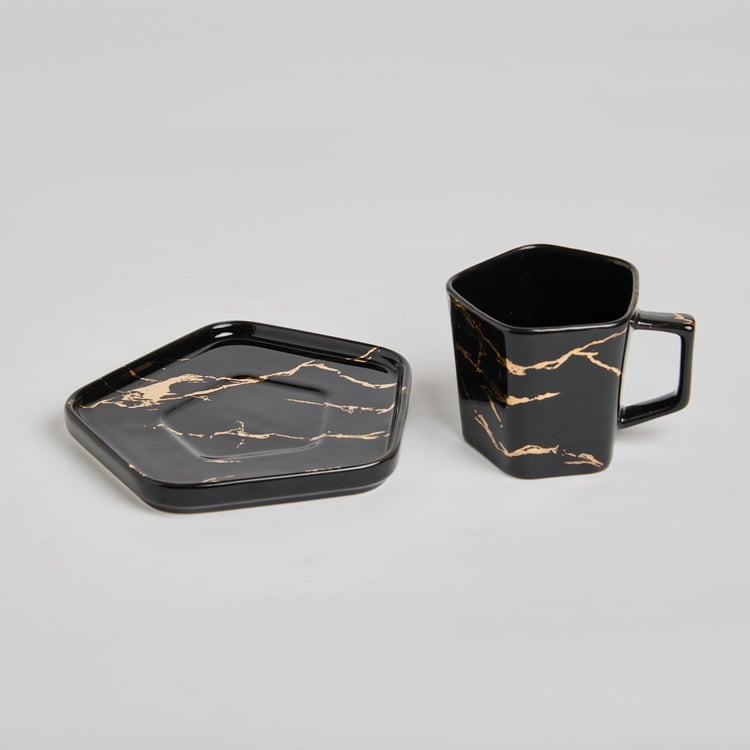 Showstopper Troup Stoneware Cup and Saucer Set with Wooden Stand - 13Pcs