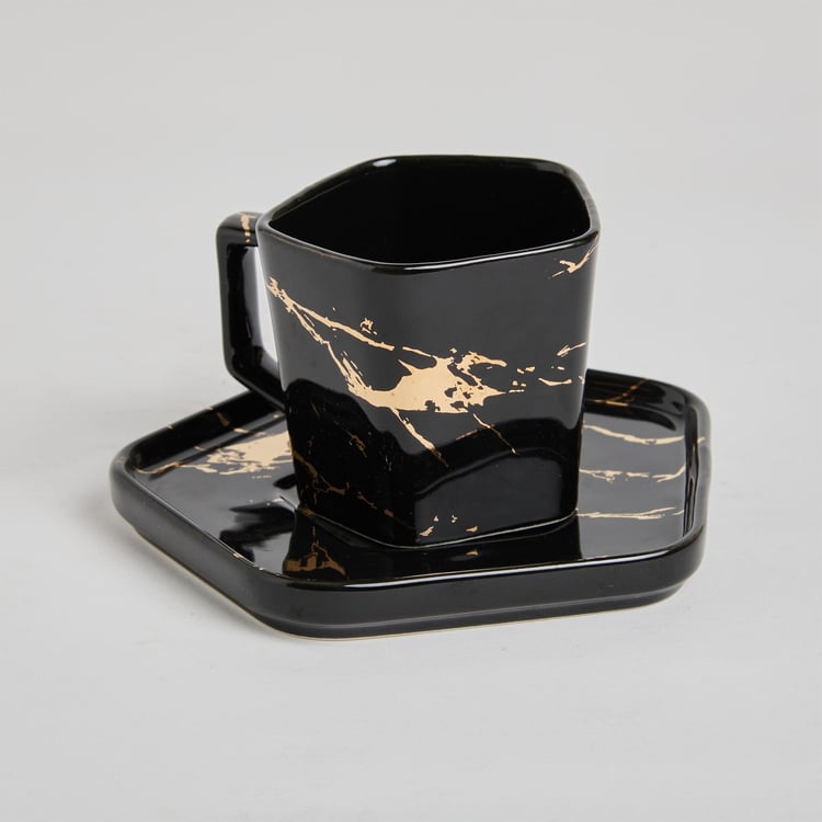 Showstopper Troup Stoneware Cup and Saucer Set with Wooden Stand - 13Pcs