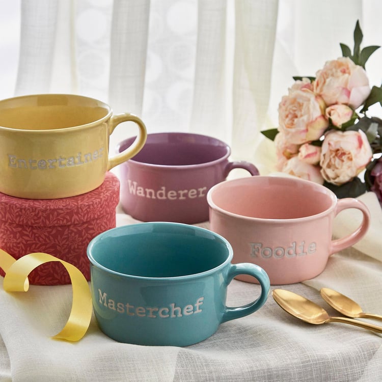 Vibgyor Prisma Stoneware Big Bowl with Handle - Set of 4