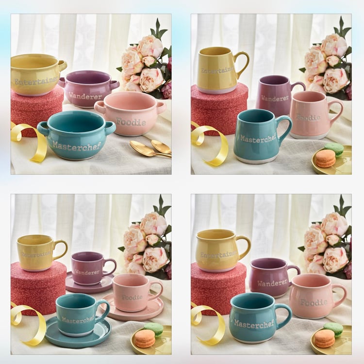 Vibgyor Prisma Stoneware Big Bowl with Handle - Set of 4