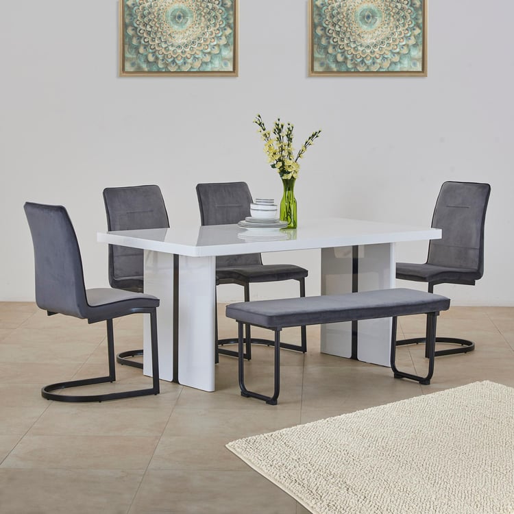 Polaris 6-Seater Dining Set with Chairs and Bench - White and Grey