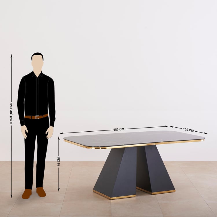 Monarch Blue and Black Glass Top 6- Seater Dining Table Set with 4 Chairs and 1 Bench