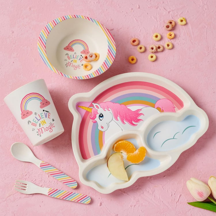 Wonderland Juven Printed Bamboo Fibre Kids Dinner Set - 5Pcs