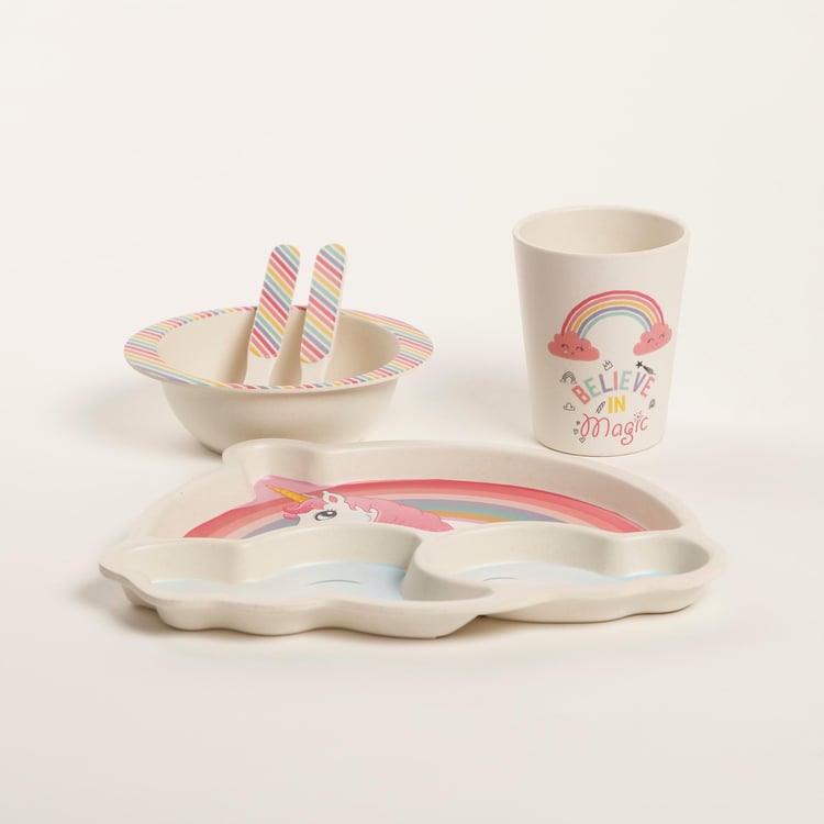 Wonderland Juven Printed Bamboo Fibre Kids Dinner Set - 5Pcs