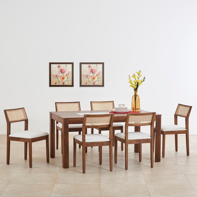 Cane Connection Brown Mango Wood 6-Seater Dining Table Set with 6 Chairs