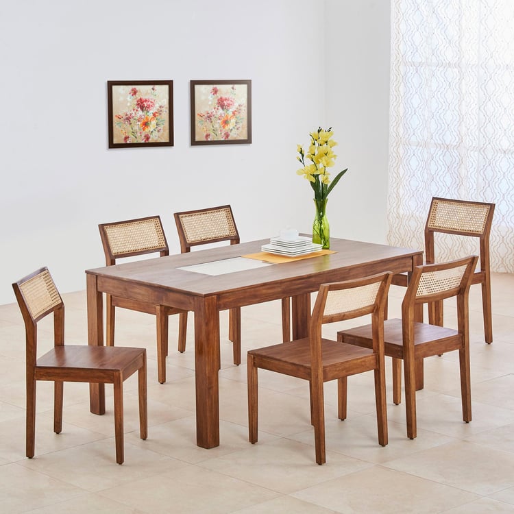 Cane Connection Terra Brown 6- Seater Mango Wood Dining Set With 6 Chairs