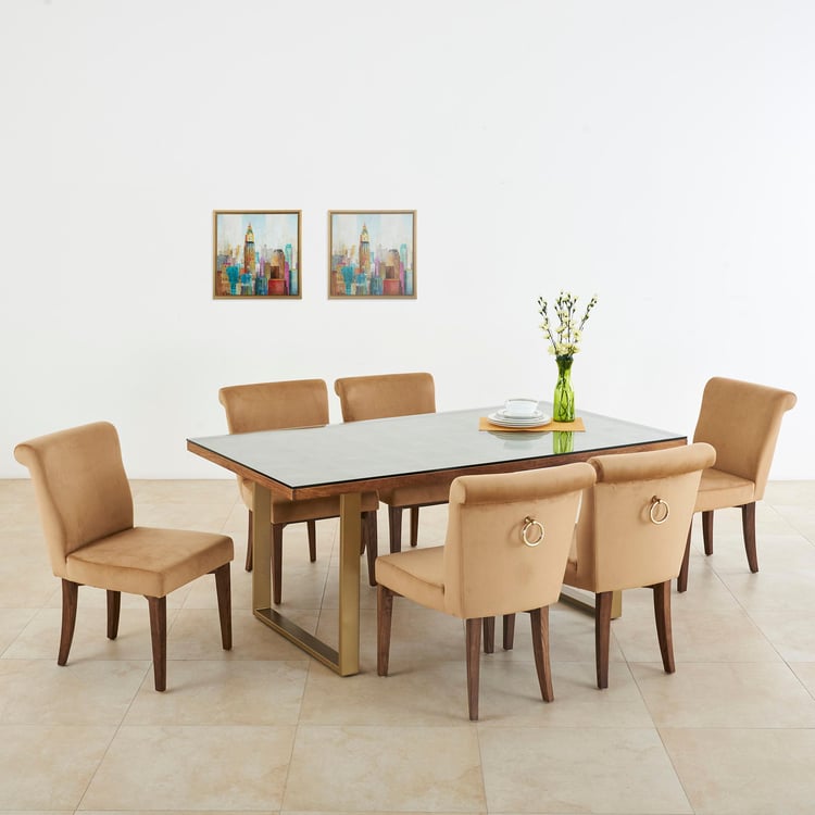 Varna Mango Wood 6-Seater Dining Set with Chairs - Brown