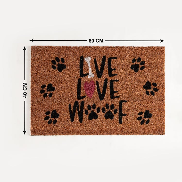 Corsica Live Love Woof Coir Printed Doormat - 40x60cm