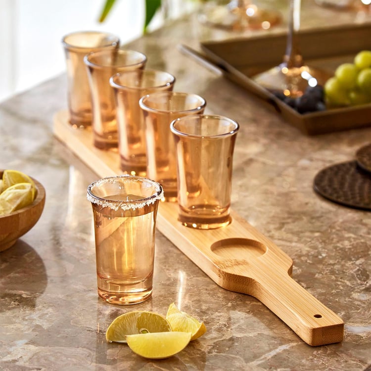 Showstopper Seong Amber Shot Glass with Bamboo Base - 45ml - 7Pcs