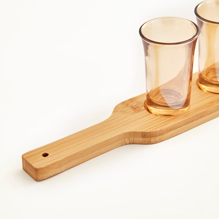 Showstopper Seong Amber Shot Glass with Bamboo Base - 45ml - 7Pcs